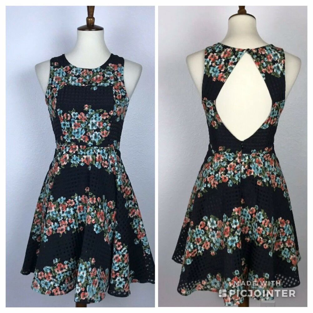 Everleigh Fit Flare Floral Print Cut Out Back Dress